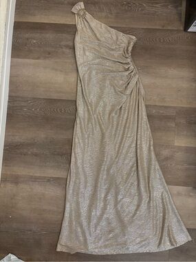 David Meister Champagne Metallic Evening Dress